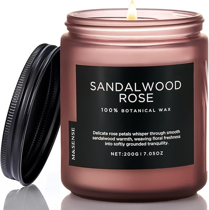 M&SENSE Sandalwood Rose Scented Candle 7.05oz 50 Hours Long Lasting Burn Natural Soy Wax Strong Scented Candle for Home, 2 Wick Home Fragrance Slow Burning Housewarming Gifts for Men Women-Ruum Studio Home