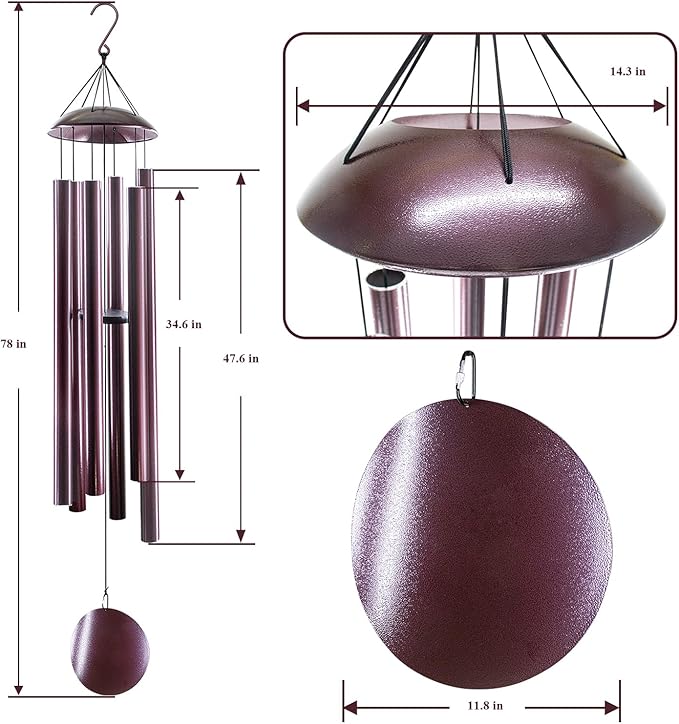 ASTARIN Extra Large Wind Chimes Outside, 2.4in Tubes Metal Handcrafted WindChimes with Deep Tone, Harmonic Deep Sound Outdoor Chimes,Outdoor Bass Bell Chime for Patio,Garden Yard Decoration,78" Bronze-Ruum Studio Home