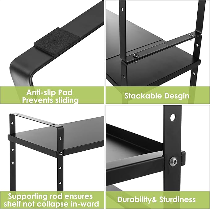 Expandable Cabinet Shelf Organizer Rack, Stackable Kitchen Counter Storage Shelves Stand, Adjustable Height Pantry Shelf Spice Rack (Black, 1 Pack)-Ruum Studio Home