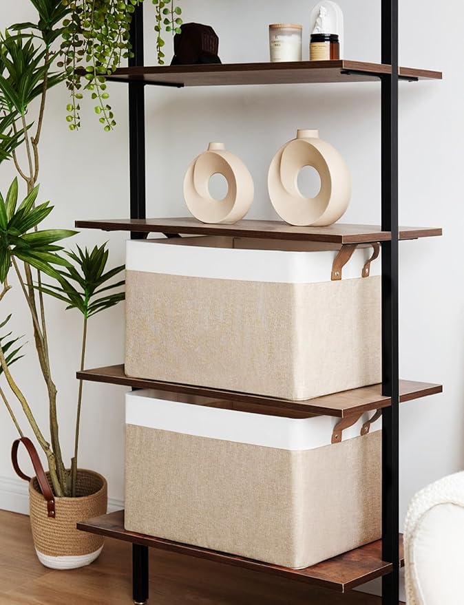 StorageWorks Storage Bins, Fabric Storage Bins for Shelves, Extra Large Storage Baskets with Metal Frame, Closet Baskets and Bins with Handles, Jumbo, Brown and White, 2-Pack-Ruum Studio Home