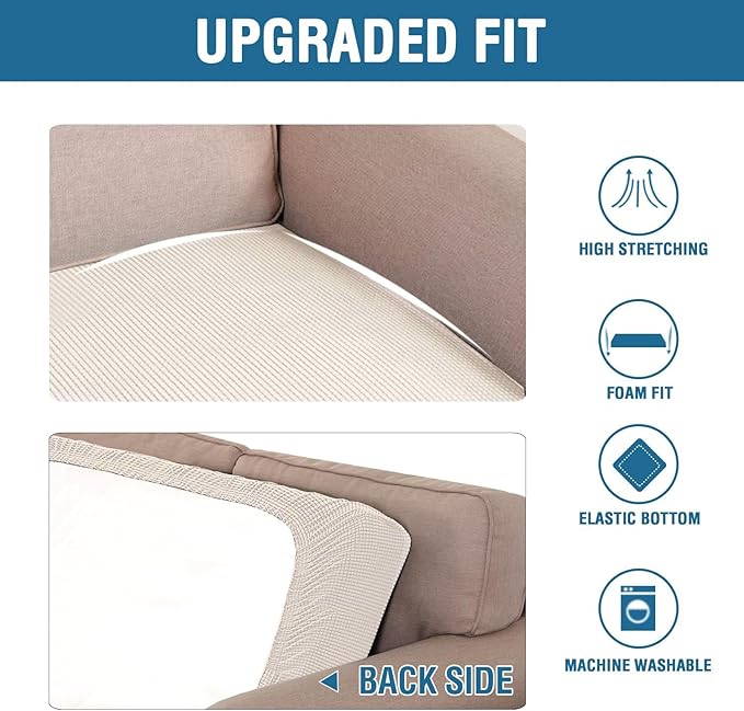 H.VERSAILTEX Super Stretch Individual Seat Cushion Cover Sofa Covers Couch Cushion Covers Slipcover Sets Thick Jacquard Textured Twill Fabric (3 Piece Sofa Cushion Covers, Ivory)-Ruum Studio Home