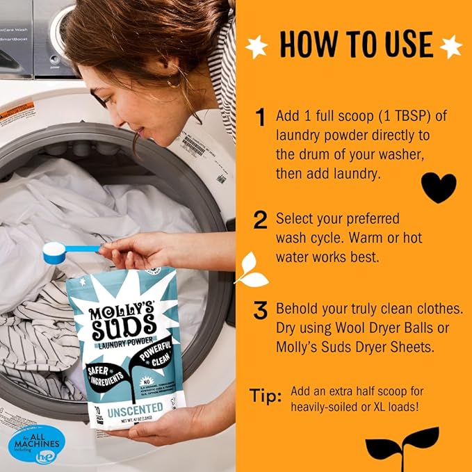 Molly's Suds Original Laundry Detergent Powder | Clean Laundry Detergent Powder for Sensitive Skin | Simple, Effective Ingredients, Stain Fighting | 120 Loads (Citrus Grove)-Ruum Studio Home