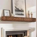 56x8x5 Fireplace Mantel - Handcrafted Hollow Rustic Solid Wood Wall Mounted Floating Shelf with Invisible Heavy Duty Wood Bracket (Weathered Brown)-Ruum Studio Home