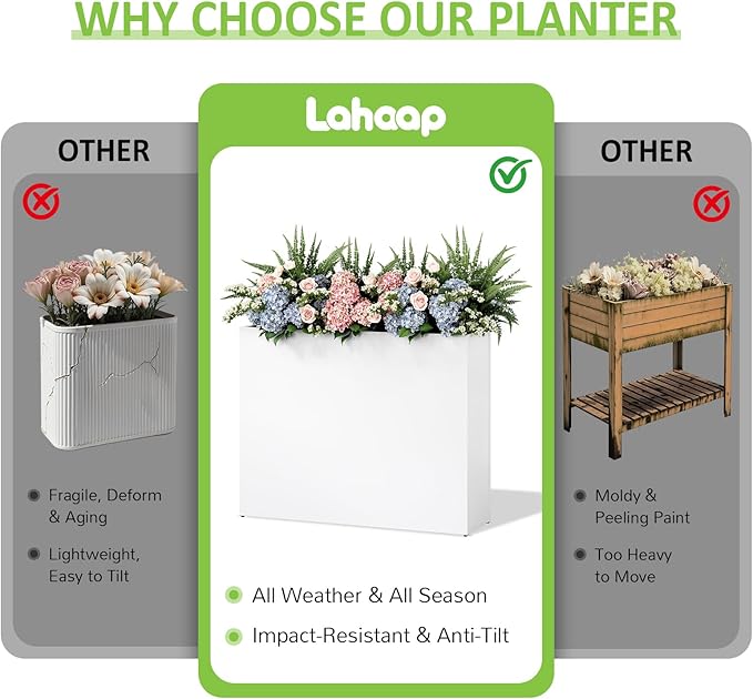 Planter Box Outdoor 38"W x 10.2"D x 30"H- Tall Rectangular Planters for Outdoor Patio/Porch, All-Weather with Anti-dumping Kit, Durable Galvanized Steel, Modern Design for Plants, Flower,Garden-Ruum Studio Home