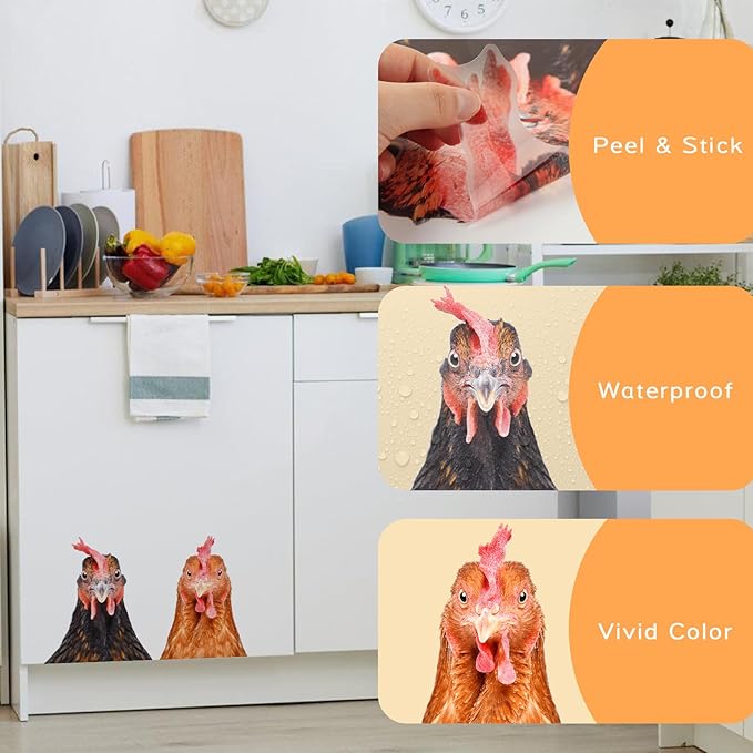 Funny Chicken Wall Stickers Peel and Stick - 2 Hens Heads Window Stickers Decor - Funny Wall Decals Removable for Farmhouse Kitchen Bedroom Door Refrigerator Car-Ruum Studio Home