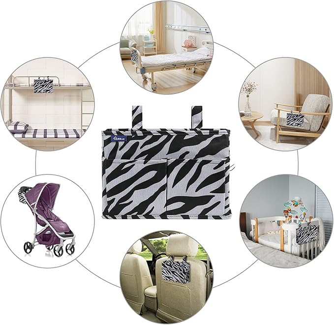 Surblue Caddy Hanging Organizer Bedside Storage Bag for Bunk and Hospital Beds, Zebra, Small-Ruum Studio Home