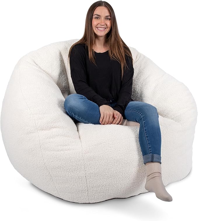 Big Joe Cloudberry Foam-Filled Structured Bean Bag Chair, Icing Teddy Boucle-Ruum Studio Home