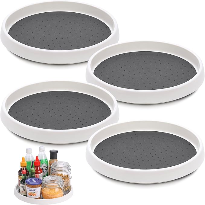 Lazy Susan Turntable, Set of 4, 10 Inch Non-Skid Lazy Susan Organizer for Cabinet, Pantry Organization, Kitchen Storage, Bathroom Sink Cabinet, Refrigerator, Countertop, Spice Rack (4 Pack 10 in)-Ruum Studio Home