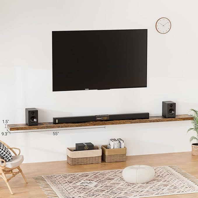 Heimlove 55 Inch Long Floating Shelves for Wall,9.3" Deep Rustic Brown Floating Shelf Set of 2,Large Display Shelf & Storage Shelf,Wall Mounted Shelves for Bedroom Living Room Kitchen Office-Ruum Studio Home