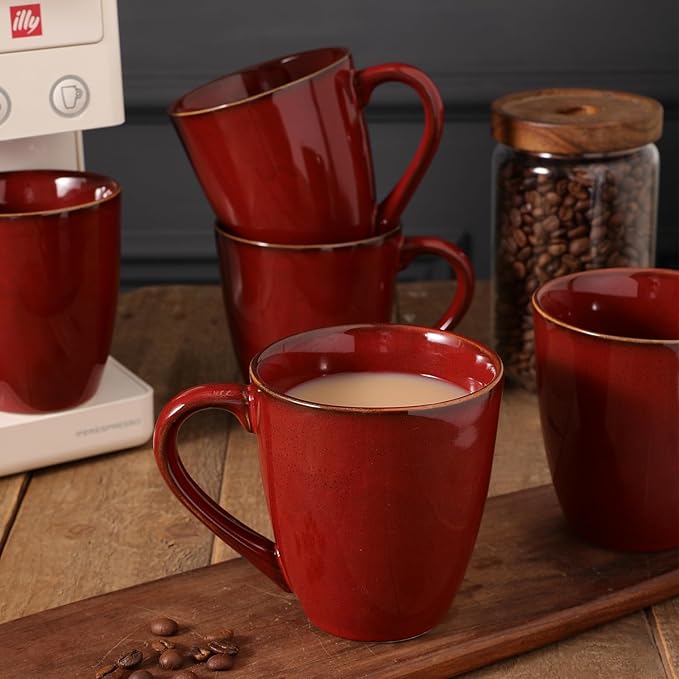 vicrays Coffee Mug Set, 12 Ounce, Set of 6, Ceramic Mug for Men, Women, Unique Glazed Mugs with Handle for Coffee, Tea, Milk, Cocoa, Cereal(Cherry Red)-Ruum Studio Home