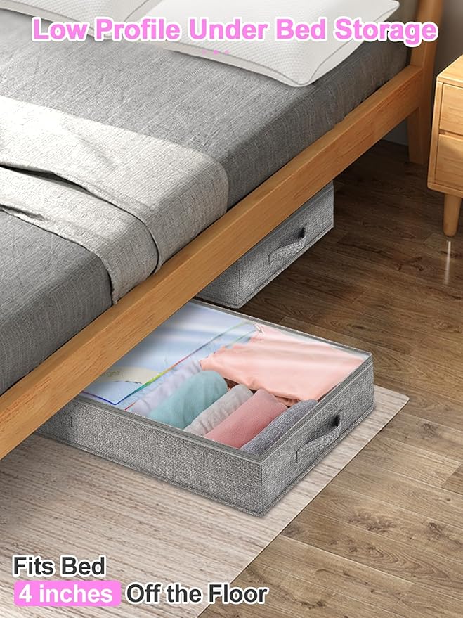 punemi 4pcs Under Bed Storage Containers, Below 4 Inches Tall Low Profile Underbed Storage, NO STRUCTURE, Soft Foldable Underbed Cloth Storage Bags, Zipper Blanket Storage Container, 20x40x3.7in-Ruum Studio Home