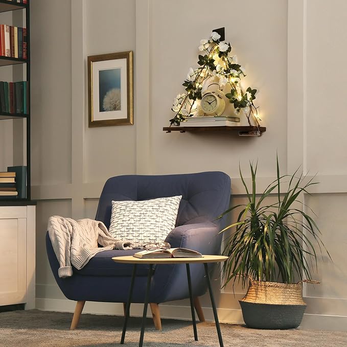 Floating Shelves for Wall,Plant Wall Decor,Hanging Shelf,Cottage Core Decor,Room Decor Aesthetic,Boho Room,Adhesive Shelves,Floating Shelves for No Drilling,Two-Piece Set(White Flower)-Ruum Studio Home