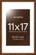 Homeforia 11x17 Brown Picture Frame, High End Dark Oak 11x17 Poster Wood Frame with Mat 8x12 Print, 11 x 17 Wooden Walnut Frame Matted to 8 x 12 Photo, 17x11 Frames, Tempered Glass, Wall Kit, Set of 1-Ruum Studio Home