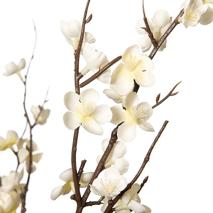 4Pcs Cherry Blossom Branches Artificial Flowers for Spring Summer Indoor Decoration,Faux Long Stem Artificial Flowers for Wedding Home Office Bedroom Party Table Centerpieces Decor(White)-Ruum Studio Home