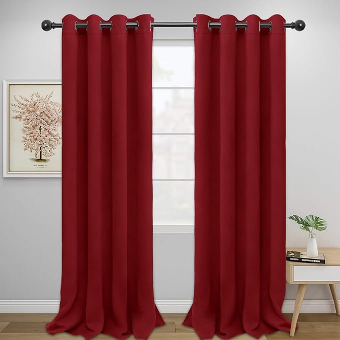 Easy-Going Blackout Curtains for Bedroom, Solid Thermal Insulated Grommet and Noise Reduction Window Drapes, Room Darkening Curtains for Living Room, 2 Panels (52x108 in,Christmas Red)-Ruum Studio Home
