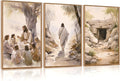 Aurlan Jesus Teaching Children Jesus on Path Framed Empty Tomb Bible Stories Wall Art(16"x24"), 3PCS Boho Christian Easter Scripture Gifts Canvas Artwork, Large Spiritual Religious Faith Decor Prints for Office Home-Ruum Studio Home