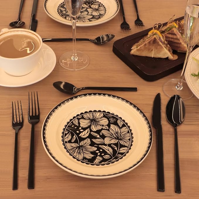 Stainless Steel Flatware Set Hand Forged 18/10 Silverware Set Mirror Black Cutlery Set with Cuboid Handle Matte Finished 20 Pieces Home Event Use Wedding Housewarming Gift Service for 4-Ruum Studio Home