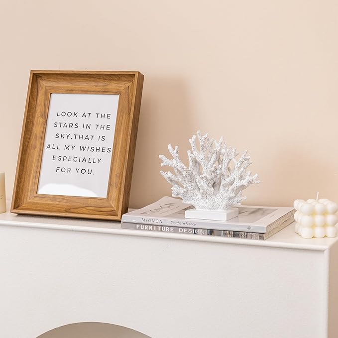 5.8" H White Coral Decor, Resin Coral Statue, Nautical Decorations for Home, Bedroom, Bathroom, Living Room, Beach/Coastal/Ocean Themed Cabinet Shelf Tabletop Decor-Ruum Studio Home