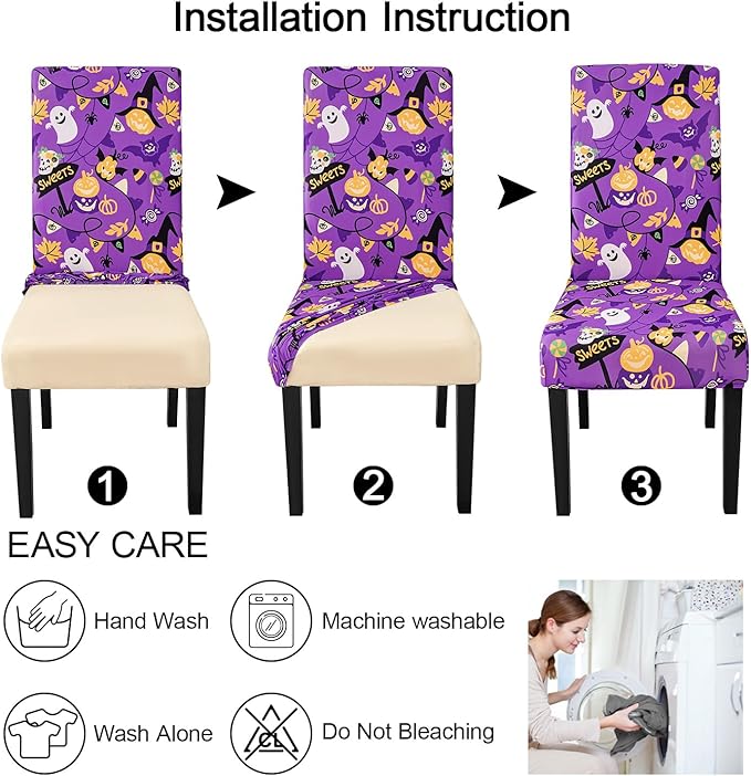 JQinHome Purple Halloween Chair Slipcover, Spider Web Chair Covers Set of 6, High Stretch Washable Chair Protector Cover for Dining Room, Kitchen,Home Party,Wedding Ceremony(Purple Candy,6PC)-Ruum Studio Home