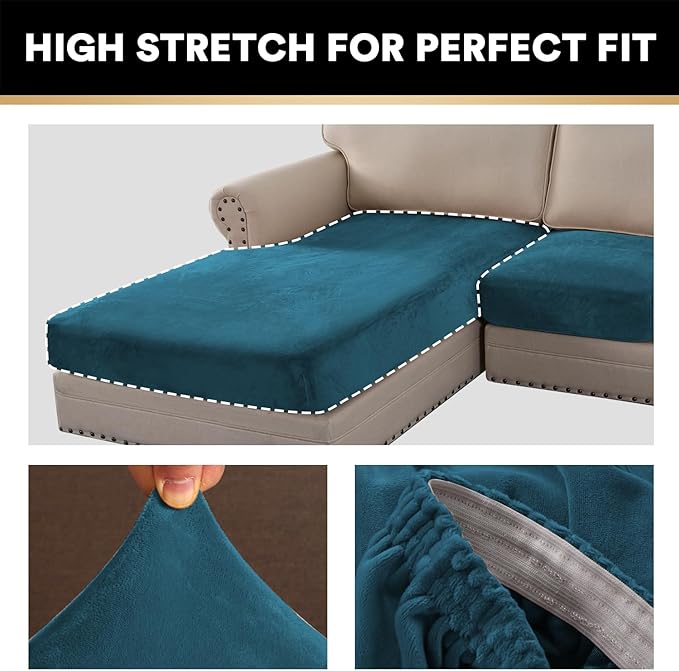 PrinceDeco Sectional Couch Covers 4 Pieces Couch Covers for Sectional Sofa Velvet Separate Sectional Couch Covers L Shape for Left/Right Chaise Sectional Couch(3 Seater + 1 Chaise,Deep Teal)-Ruum Studio Home