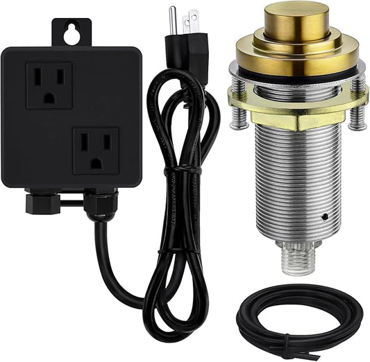 SinkTop Air Switch Kit (Long Full Brass Button) for Disposal, Dual Outlet, (Champagne Bronze)-Ruum Studio Home