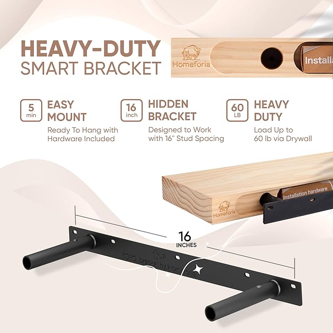 Homeforia 24 inch Natural Floating Shelf, High End Solid Real Wood 24inch Small Floating Shelves for Wall Mounted, Natural Wooden Floating Shelves, Heavy Duty Bracket, 24 X 6.5 X 1.75 in, Set of 4-Ruum Studio Home