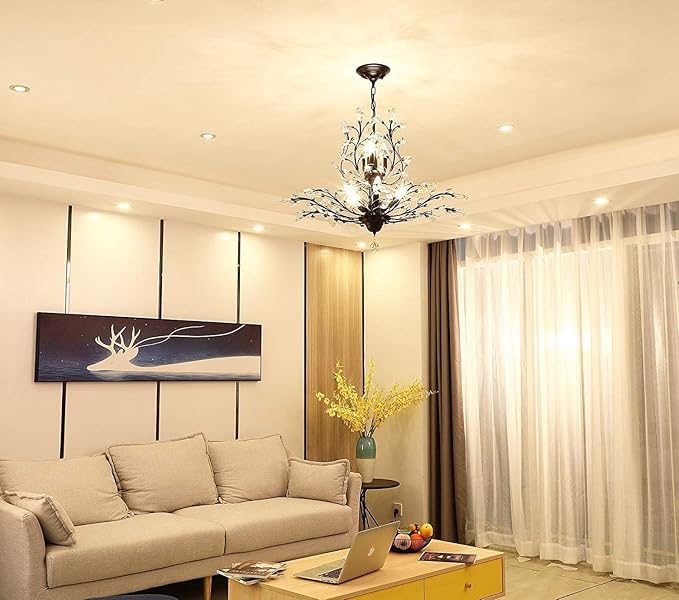 Ganeed Crystal Chandeliers,Vintage 8 Lights Pendant Light,K9 Clear Crystal Chandelier Lighting Fixtures,Ceiling Light for Living Room Bedroom Restaurant Porch Hallway (Black)-Ruum Studio Home