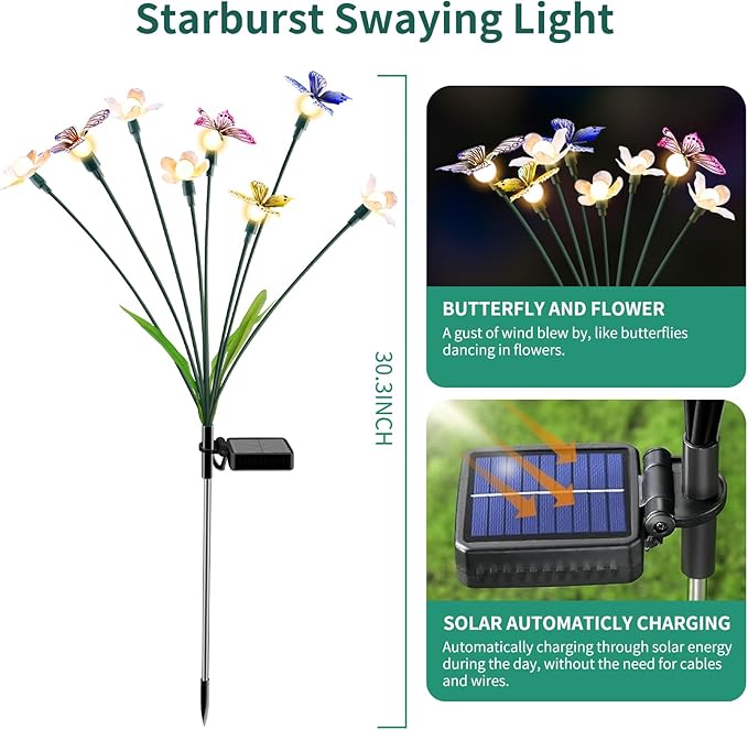 Solar Garden Lights,4packs-32LED Outdoor Solar Powered Decor for Yard, Patio, Pathway, IP65 Waterproof Butterfly Lights-Ruum Studio Home