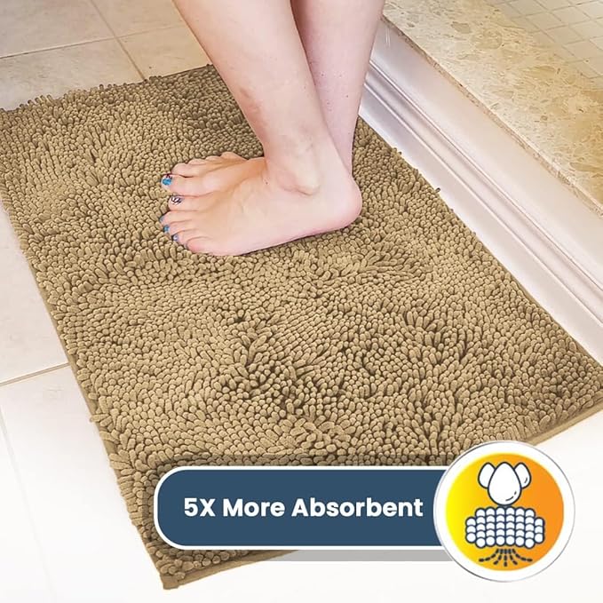 Muddy Mat® 4-Piece Beige Medium 30"X19" AS-SEEN-ON-TV Highly Absorbent Microfiber Door Mat, Bath Mat and Pet Rug, Non slip Thick Washable, Soft Chenille for Kitchen Bathroom Bedroom Indoor and Outdoor-Ruum Studio Home