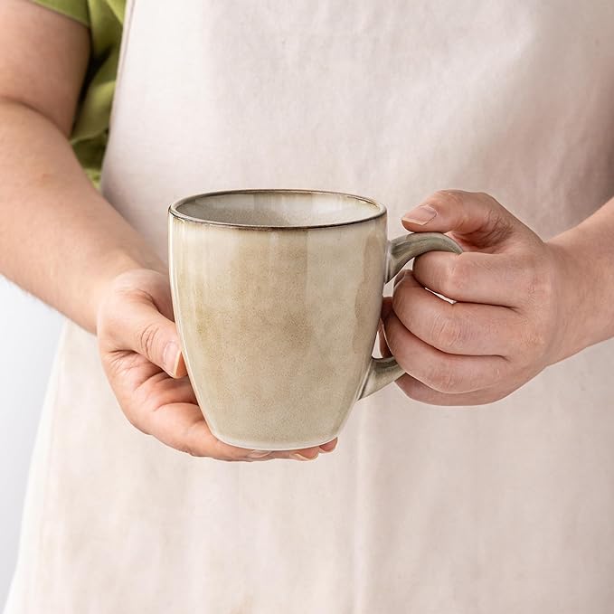 GBHOME Ceramic Coffee Mugs Set of 6, 12oz Stoneware Coffee Mugs Set For Dad Mom Women MEN, Light Weight Coffee Cups for Latte/Tea/Beer/Hot Cocoa, Dishwasher & Microwave Safe,Cappuccino-Ruum Studio Home