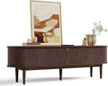 LINSY HOME Fluted TV Stand for 75" TV, Mid-Century Modern 70" Entertainment Center with Sliding Tambour Door and Storage Cabinet, Cruved TV Media Console Table for Living Room, Bedroom, Walnut-Ruum Studio Home