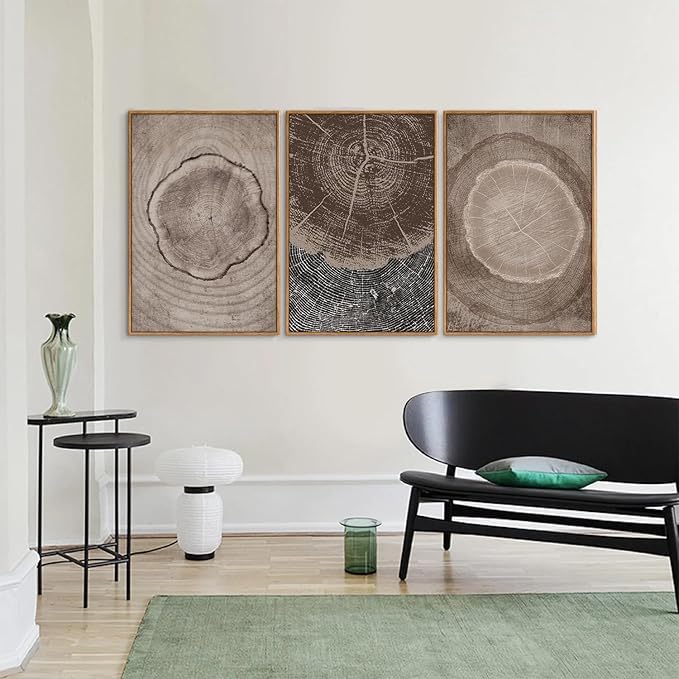 SIGNINART Beige Tree Ring Framed Canvas Wall Art Set, Abstract Black and White Rustic Wood Wall Decor, Neutral Wood Stump Artwork, Modern Art Prints for Bedroom Living Room Office 16"x24"x3-Ruum Studio Home