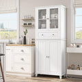 76'' Kitchen Pantry Storage Cabinet, Freestanding Kitchen Cupboard with Large Drawer, Doors, and Adjustable Shelves, Bathroom Storage Cabinet for Dining Room, Living Room, Laundry, White-Ruum Studio Home