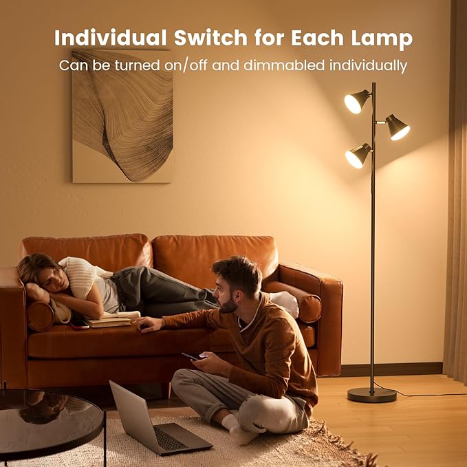36W LED Tree Floor Lamp, Dimmable Tall Standing Lamp with Remote & Touch Control, 4 Color Temperatures Bright Floor Lamp, 3 Rotatable Light Modern Floor Lamps for Living Room Bedroom Office-Ruum Studio Home