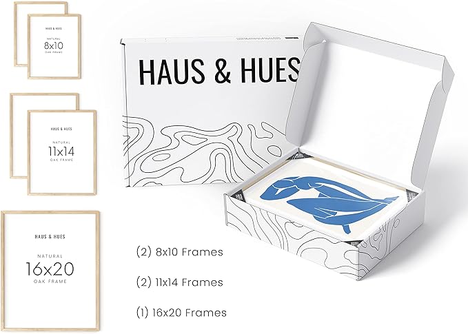 HAUS AND HUES Picture Frame Set - Set of 5 Wall Frames Collage Set, Collage Photo Frames, Natural Wood Picture Frames, Gallery Wall Decor, (Two 8x10, Two 11x14, One 16x20 Framed Beige)-Ruum Studio Home