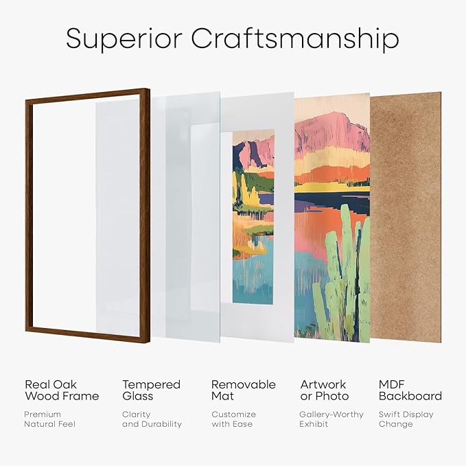 Homeforia 27x40 Poster Frame Brown, High End Dark Oak 27x40 Large Wooden Frame with Mat 24x36, 27 x 40 Walnut Wood Picture Frame Matted to 24 x 36, 40x27 Thin Frame, Tempered Glass, Wall Kit, Set of 1-Ruum Studio Home