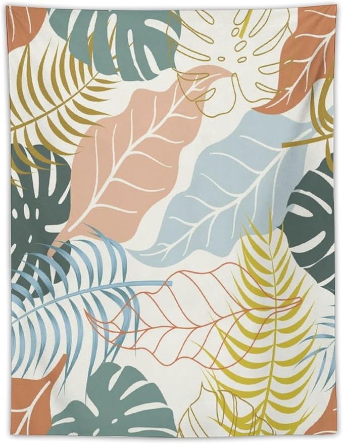 ICMOLYYENLO Boho Green Leaves Tapestry, Mid Century Abstract Tropical Palm Leaves Modern Minimalist Geometric Wall Hanging, Neutral Home Decor Art for Living Room Bedroom Dorm 50x60 Inch-Ruum Studio Home