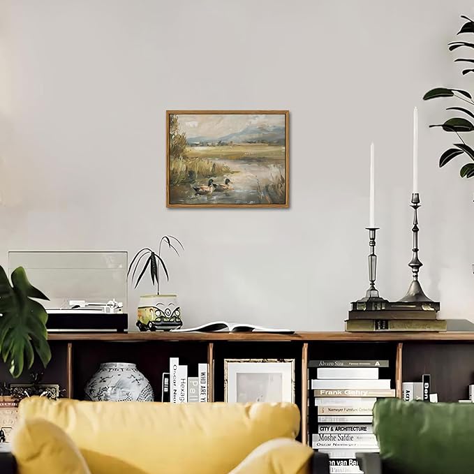 Floating Framed Canvas Wall Art, Vintage Mallard Duck Oil Paintings Print, Countryside Art Wildlife Nature Pond Wall Decor for Living Room, Bedroom, Office, Rustic Decor 8x10 inch-Ruum Studio Home