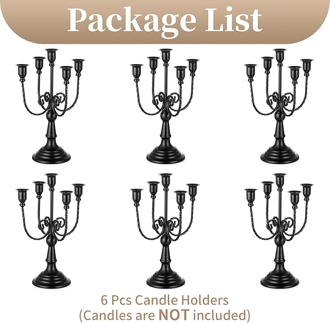 Sziqiqi Candelabra Candles Holder Centerpieces - Black Candlestick Holders Bulk for Halloween Vintage Tabletop Candelabras for Party Events Holiday, 6 Pieces-Ruum Studio Home