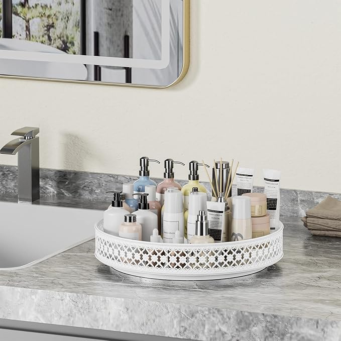 Ovicar Lazy Susan Turntable Organizer - 13 inch Rotating Spice Rack Metal Lazy Susan for Cabinet Pantry Kitchen Countertop Dining Table Cupboard Bathroom Vanity Refrigerator White-Ruum Studio Home