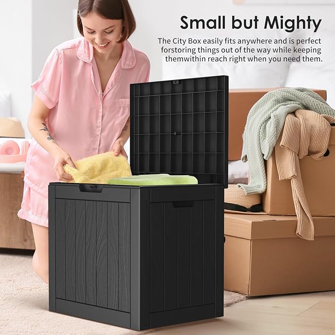 Vixzen 30 Gallon Resin Deck Box - Lockable Outdoor Storage for Patio Cushions, Garden Tools, Pool Supplies，Black-Ruum Studio Home