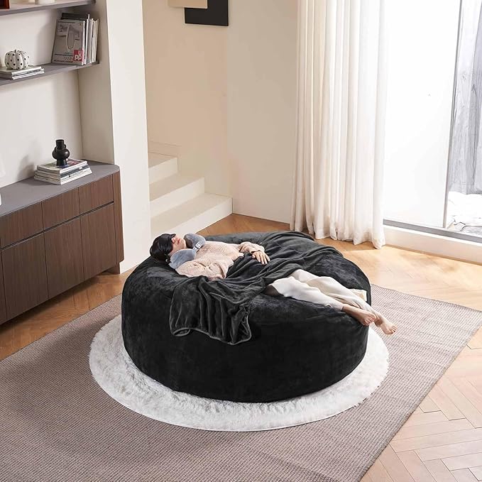 6FT,Oversized Bean Bag Chairs for Adults,Giant beanbag with Filler Included，Fluffy Memory Foam,Soft and Comfy Corduroy Fabric,Gaming Chairs Suitable for Living Room and Bedroom (Black, 6 Foot)-Ruum Studio Home