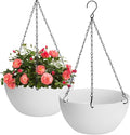 13 inch Hanging Planters for Indoor Plants, 2 Pack Planters for Outdoor Plants with Drainage Holes and Chain, Round Plastic Hanging Baskets, Hanging Flower Pots for Balcony Garden Decor-White-Ruum Studio Home