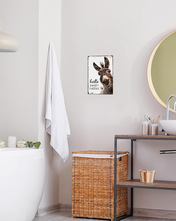 ALKB Western Bathroom Decor Vintage Donkey Gift - Funny Bathroom Restroom Toilet Decoration - Hello Sweet Cheeks Metal Sign 8x12 Inch-Ruum Studio Home