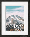 IBUYKE 18x24 Picture Frame,Solid Oak Wood 18x24 Photo Frame with Mat to 16x20,18x24 Picture Frames With Tempered Glass,Wall Mount Display,Home Decor,Black Oak 24 x 18 Frame,UWPF1824B-Ruum Studio Home