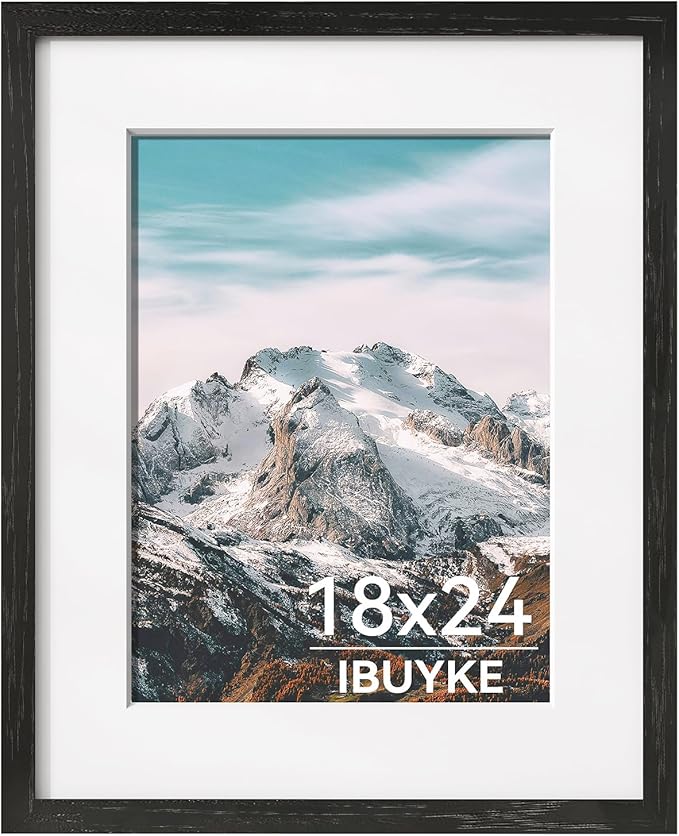 IBUYKE 18x24 Picture Frame,Solid Oak Wood 18x24 Photo Frame with Mat to 16x20,18x24 Picture Frames With Tempered Glass,Wall Mount Display,Home Decor,Black Oak 24 x 18 Frame,UWPF1824B-Ruum Studio Home