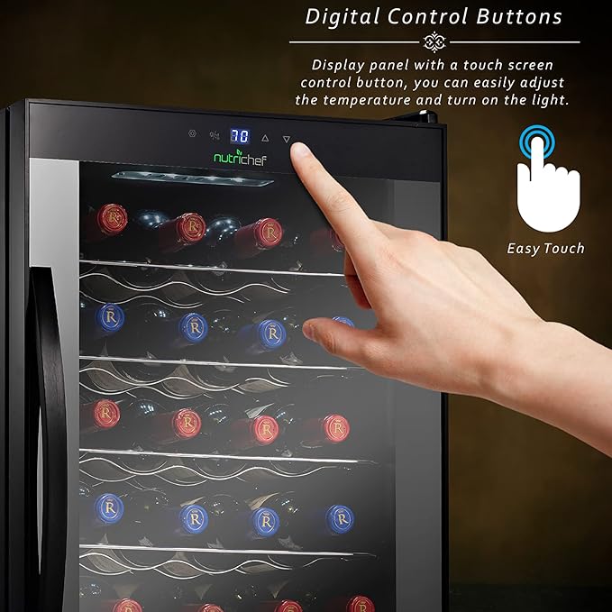 Nutrichef 24 Bottle Wine Fridge | Single Zone Wine Chiller | Adjustable Temperature Control 41°F to 64°F | Ultra Quiet Operation | Wine Cooler For Home & Office | Free Standing 29x16x17 IN-Ruum Studio Home