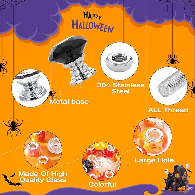 358PCS Halloween Beaded Garden Stakes, DIY Halloween Fairy Wand Garden Stake Decorative Kit with 12 in or 10 in Threaded Rod, Crystal Top, Large Holes Bead, Pendant for Outdoor or Indoor Decoration-Ruum Studio Home