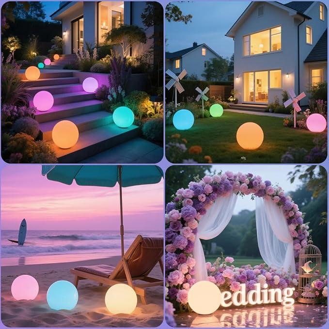 10-in Solar Globe Light, Solar Garden Ball Light Outdoor w/Remote, 16 RGB Color 4 Modes Glowing Ball, Waterproof Smart Light Sensor Control Outdoor Orb Lamp w/Ground Stake for Pathway Patio Yard Party-Ruum Studio Home