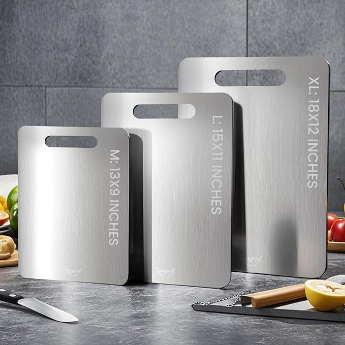 2 Pack Titanium Cutting Board- 100% Pure Titanium Cutting Boards For Kitche,Easy to clean,Double-sided food-grade Cutting Board For Cutting Meats, Fruits And Vegetables,M + L-Ruum Studio Home